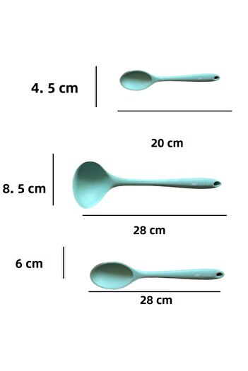 Multiamo Hard Tip Heat Resistant Fireproof Nonstick Silicone Spoon Set 3 Pieces 28cm/20cm Spoon 28cm Ladle