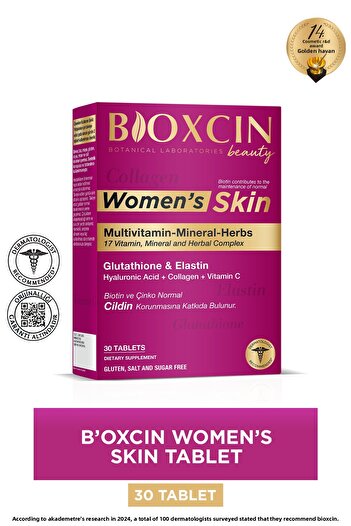 Bioxcin Women's Skin 30 Tbl - Glutathione, Elastin, Biotin, Zinc, Collagen, Hyaluronic Acid, Magnesium, Skin Vitamin