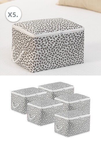 REKHOME 5 Pieces Gray Leaf Patterned Small Size under Base Socks Suitcase Organizer Dowry Organizer Hurç