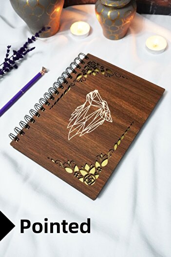 markcat Wolf Wooden Cover Spiral School Notebook - Dotted Notebook - 60 Sheets (120 Pages) - A5 15X21 cm