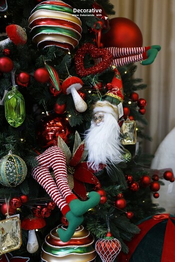 Dekorsende Christmas Ornament Embroidered Santa Claus Head with Hat Green Red 45 cm