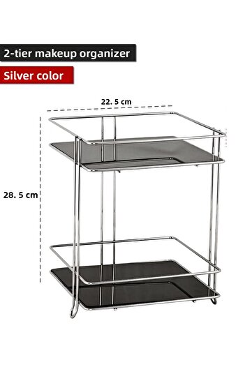 Reoona Two Tier Square Bathroom Cosmetic Jewelry Organizer Multipurpose Organizer Silver