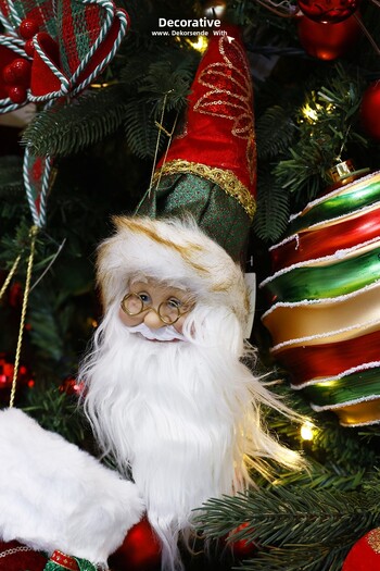 Dekorsende Christmas Ornament Embroidered Santa Claus Head with Hat Green Red 45 cm