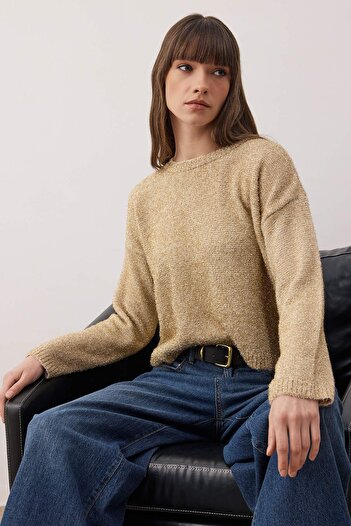 Trendyol Collection Mink Crop Glitter Yarn Knitwear Sweater Twoaw26Kz00270