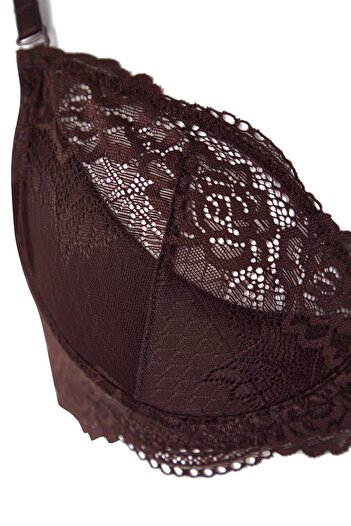 Trendyol Collection Dark Brown Single Lace Underwire Openwork Fixed Cup T-Shirt Bra Bra Thmss24Su00030