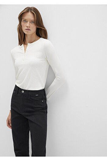 Mavi Uzun Kollu Ekru Basic Tişört Slim Fit / Dar Kesim 1613621-80194