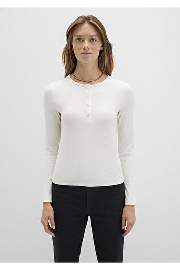 Mavi Uzun Kollu Ekru Basic Tişört Slim Fit / Dar Kesim 1613621-80194