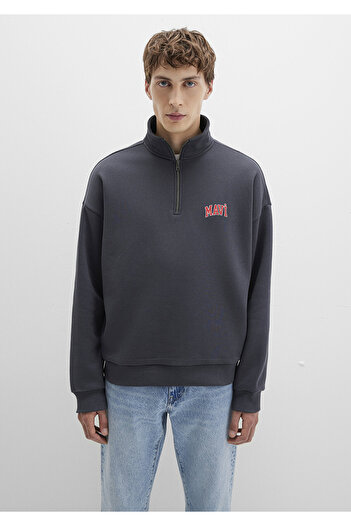 Mavi Logo Baskılı Yarı Fermuarlı Antrasit Sweatshirt 0S10208-80106