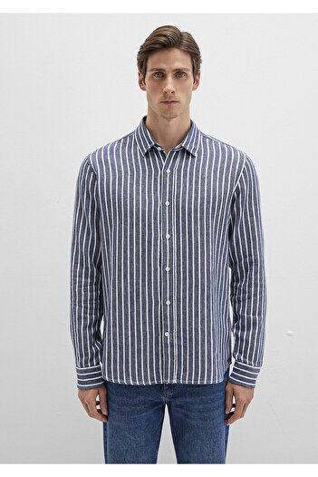 Mavi Çizgili Renkli Gömlek Slim Fit / Dar Kesim 0211698-90917