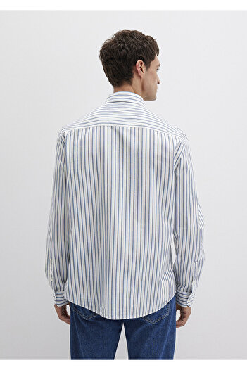 Mavi Çizgili Beyaz Gömlek Regular Fit / Normal Kesim 0211705-90928