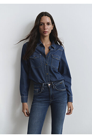 Mavi Angela Classic Denim Koyu Mavi Jean Gömlek Fitted / Vücuda Oturan Kesim 1210819-89252