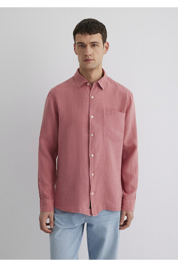Mavi Pembe Keten Gömlek Regular Fit / Normal Kesim 0211472-71104