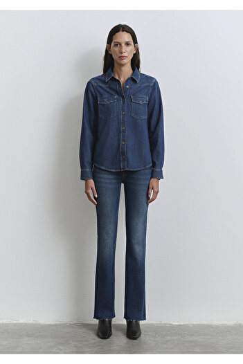Mavi Angela Classic Denim Koyu Mavi Jean Gömlek Fitted / Vücuda Oturan Kesim 1210819-89252