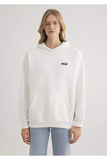 Mavi Logo Baskılı Kapüşonlu Ekru Sweatshirt 1S10243-70057