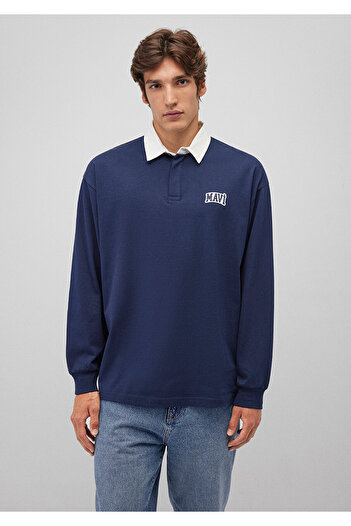 Mavi Logo Baskılı Lacivert Polo Sweatshirt 0S10172-70497