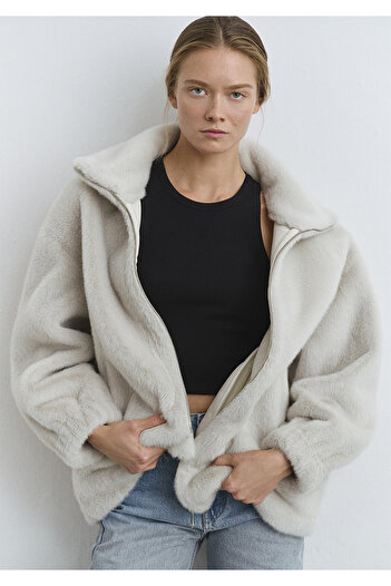 Mavi Light Gray Plush Jacket Oversize / Wide Cut 1110597-70037
