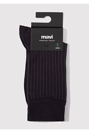 Mavi Çizgi Detaylı Siyah Soket Çorap 0911761-900