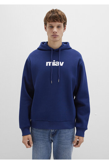 Mavi Miav Baskılı Kapüşonlu Sweatshirt 0S10001-70722