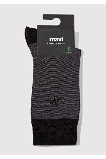 Mavi Mühür Logo Baskılı Siyah Soket Çorap 0911365-900