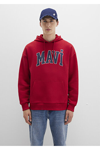 Mavi Logo Baskılı Kapüşonlu Kırmızı Sweatshirt 067149-70464