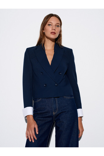 Dilvin 60735 Model Blazer bleumarin deschis cu manșete în contrast