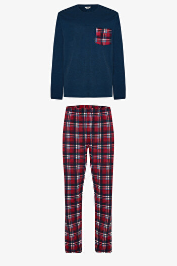 Penti Ekoseli Erkek Bisiklet Yaka Cepli Pijama Takımı