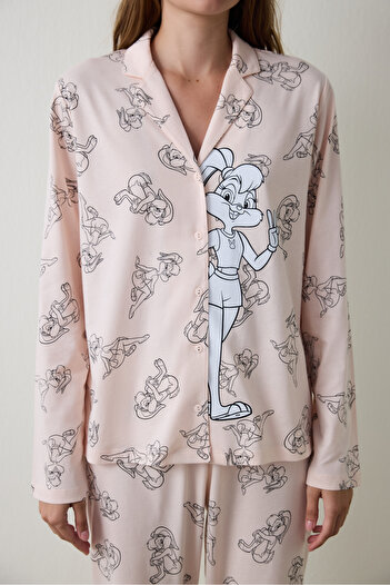 Penti Açık Pembe Lola Bunny Gömlek Yaka Pamuklu Uzun Kollu Pijama Takımı