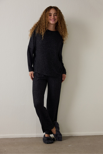 Penti Siyah Dark Sky Bisiklet Yaka Uzun Kollu Pijama Takımı