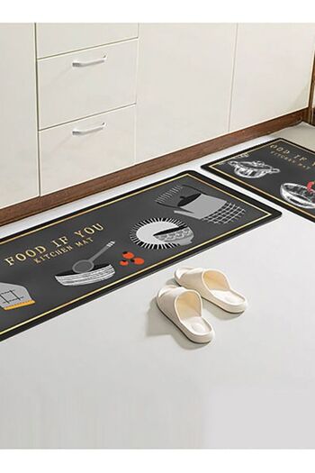 fulina 2-Piece Geometric Pattern Kitchen Floor Mat Set Black