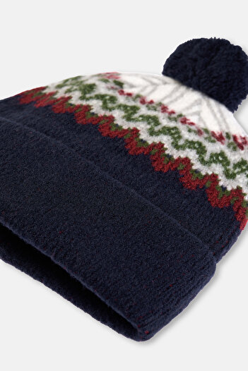 Dagi Multicolor Children's Ethnic Patterned Pom-Pom Beanie