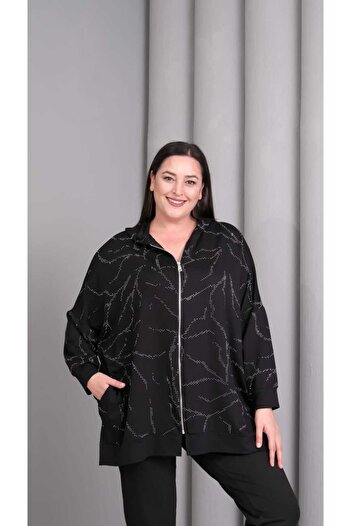 Esina Women's Crystal Fabric Front Zipper Sweatshirt with Stone Detail