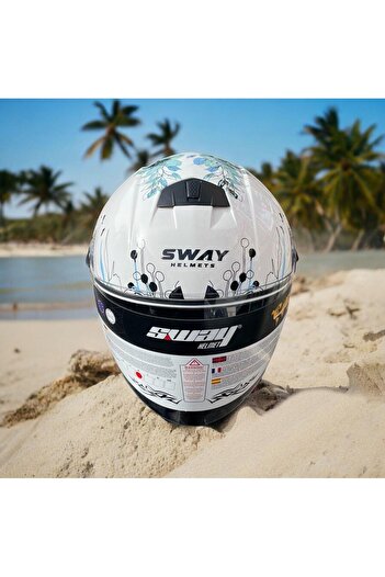 Sway 715 Şeffaf Vizörlü Yarım Motosiklet Scooter Kaskı S Beden Iris White Blue