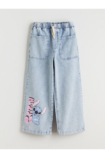 LC Waikiki Yeni Sezon Beli Lastikli Stitch Baskılı Kız Çocuk Jean Pantolon