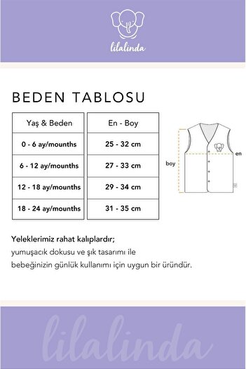 Lilalinda Bebek/Çocuk Yelek %100 Pamuk Nakış Detaylı