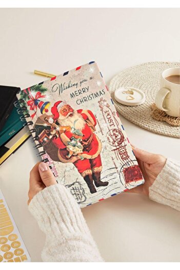 Mia Pera Glitter Notebook A5 New Year Unlined Spiral 14X21 cm New Year Santa Claus