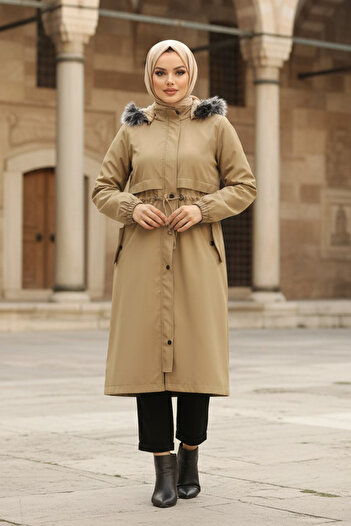 Neva Style Kürklü Vizon Tesettür Parka 60651v