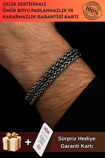 OSMANLI GÜMÜŞ Men's Steel King Bracelet - Double Row Thick Chain Model Tarnish-Free Rustproof
