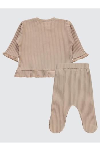Civil Baby Kol Ve Bel Fırfırlı Nakışlı Pijama Takımı - Pudra3-6 Ay