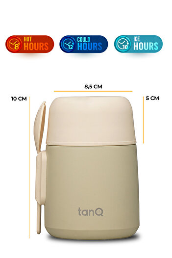 TANQ Ömür Boyu Garantili Bento Paslanmaz Çelik Yemek-Mama Termosu Vanilla 0.50 Lt- (17 Oz)