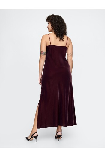GAP Kadın Bordo Kadife Maxi Slip Elbise