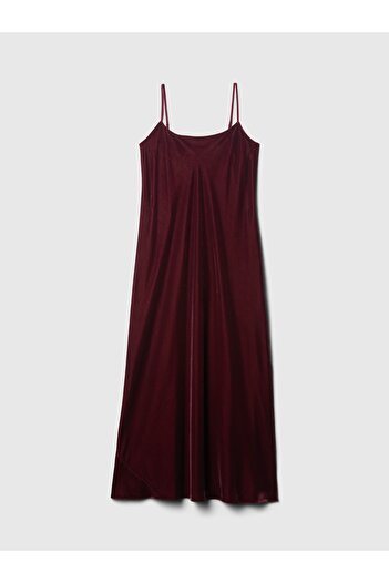 GAP Kadın Bordo Kadife Maxi Slip Elbise