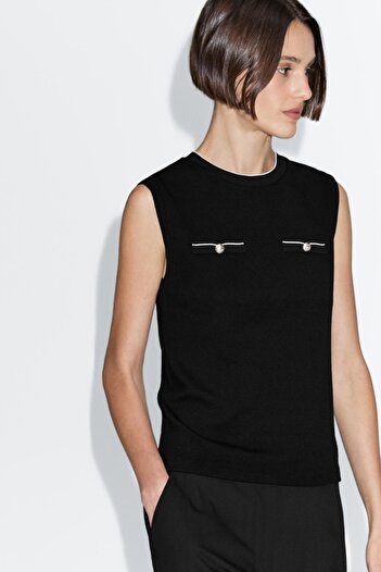 Massimo Dutti Cep detaylı kolsuz top