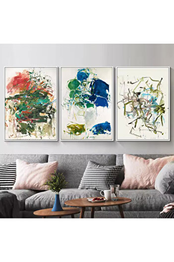 Linacci Set of 3 White Metal Frame Colored Art Glass Paintings