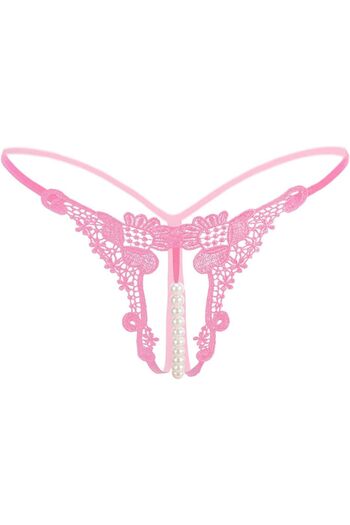 Generic Sexy Lingerie for Women G-string with Pearl Embroidery Lace Low-waist Open Crotch