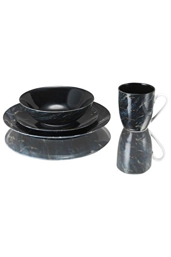OEM Dinnerware Set for 4 People, 16 Pieces, Van Well, Marble Design, Black