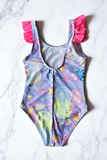 embody Girls' one-piece swimsuit, unicorn print, purple/pink