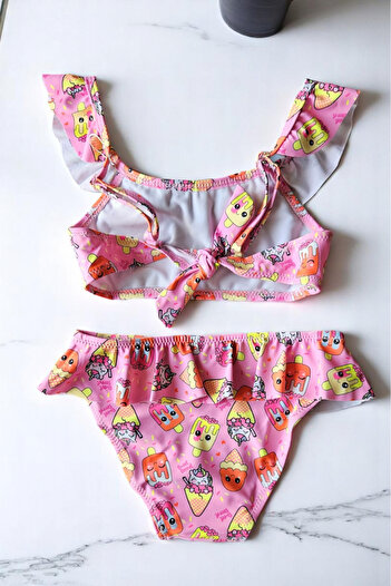 embody Girls' 2-piece swimsuit, ruffled, icecream print, pink