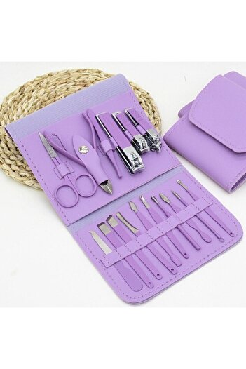 Tiessa manicure & pedicure set, 16-piece stainless steel, purple