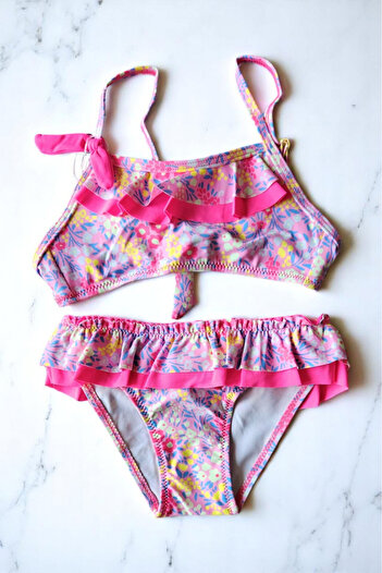 embody Girls 2 piece swimsuit with pink ruffles