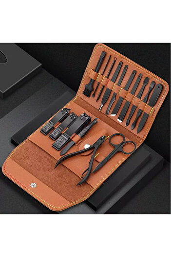 Smart Manicure/Pedicure kit 16 pieces, storage bag, Matte black, Stainless steel
